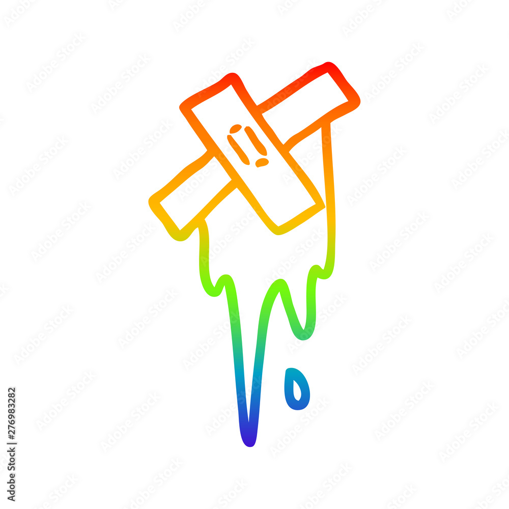 rainbow gradient line drawing cartoon cut and sticking plaster