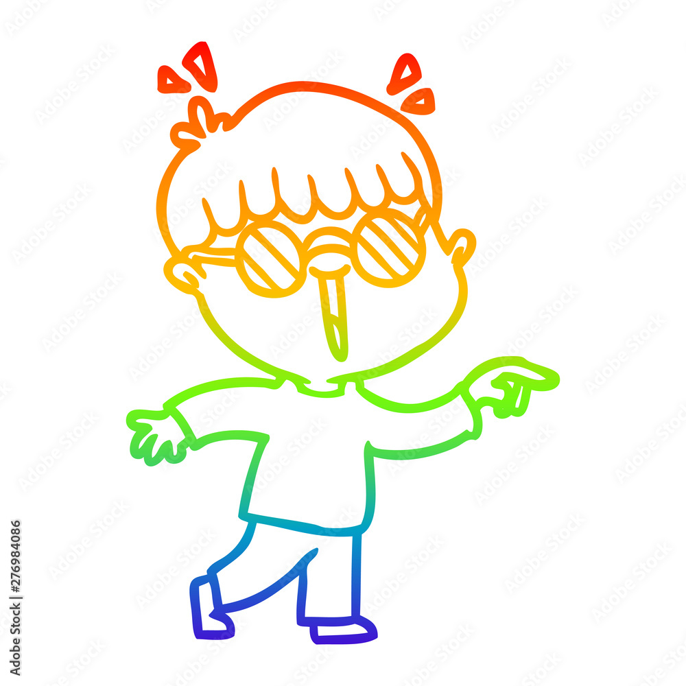 rainbow gradient line drawing cartoon boy wearing spectacles