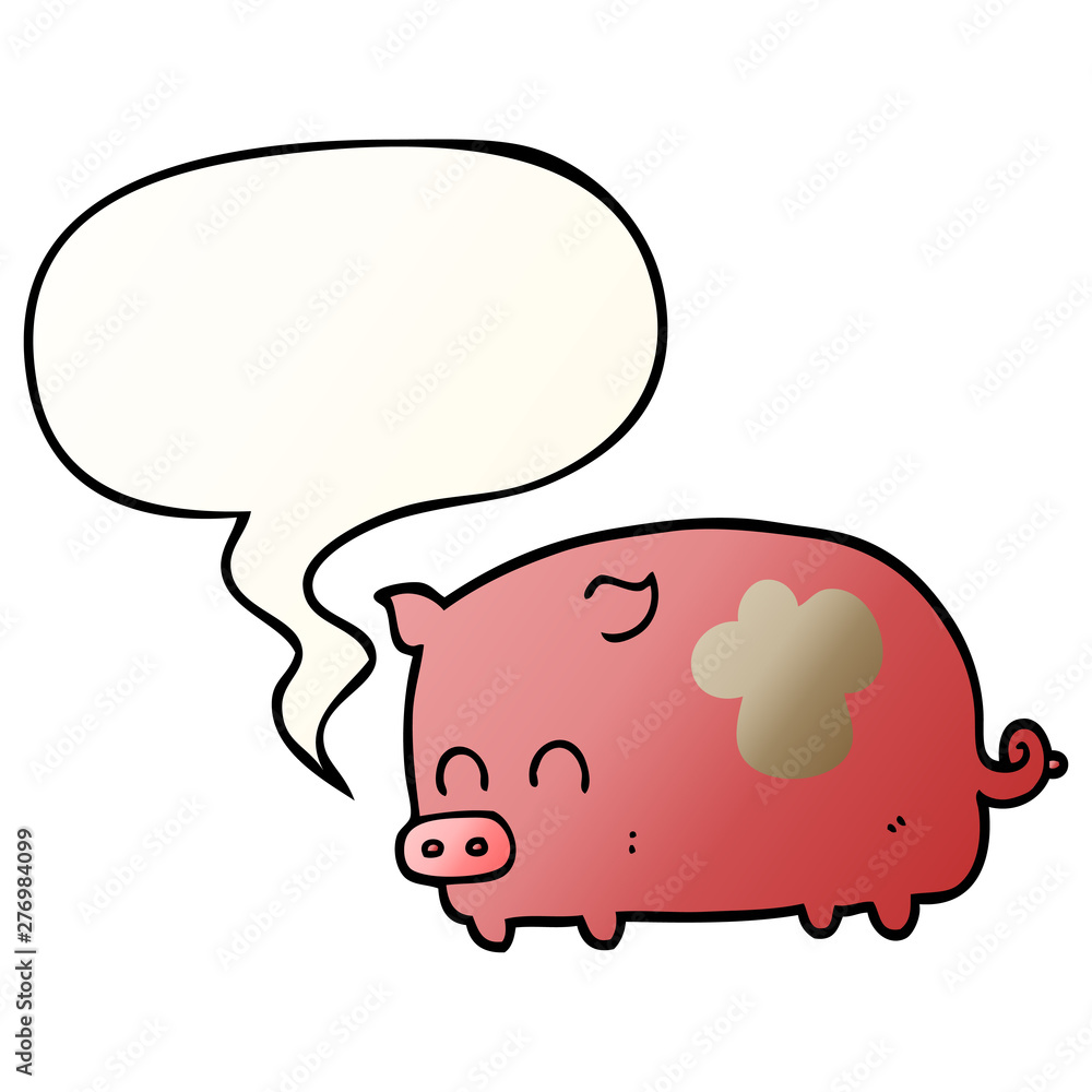 cute cartoon pig and speech bubble in smooth gradient style cute cartoon pig and speech bubble in smooth gradient style