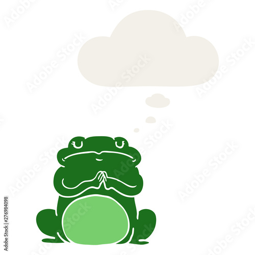 cartoon arrogant frog and thought bubble in retro style