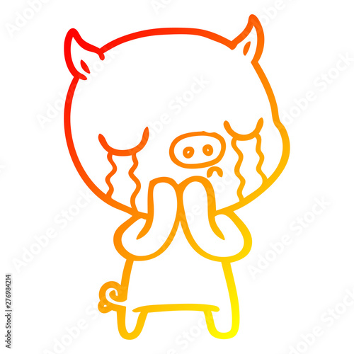 warm gradient line drawing cartoon pig crying