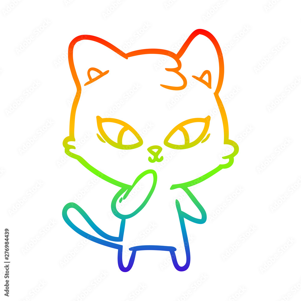 Fototapeta premium rainbow gradient line drawing cute cartoon cat