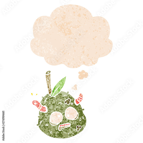 cartoon old pear and thought bubble in retro textured style