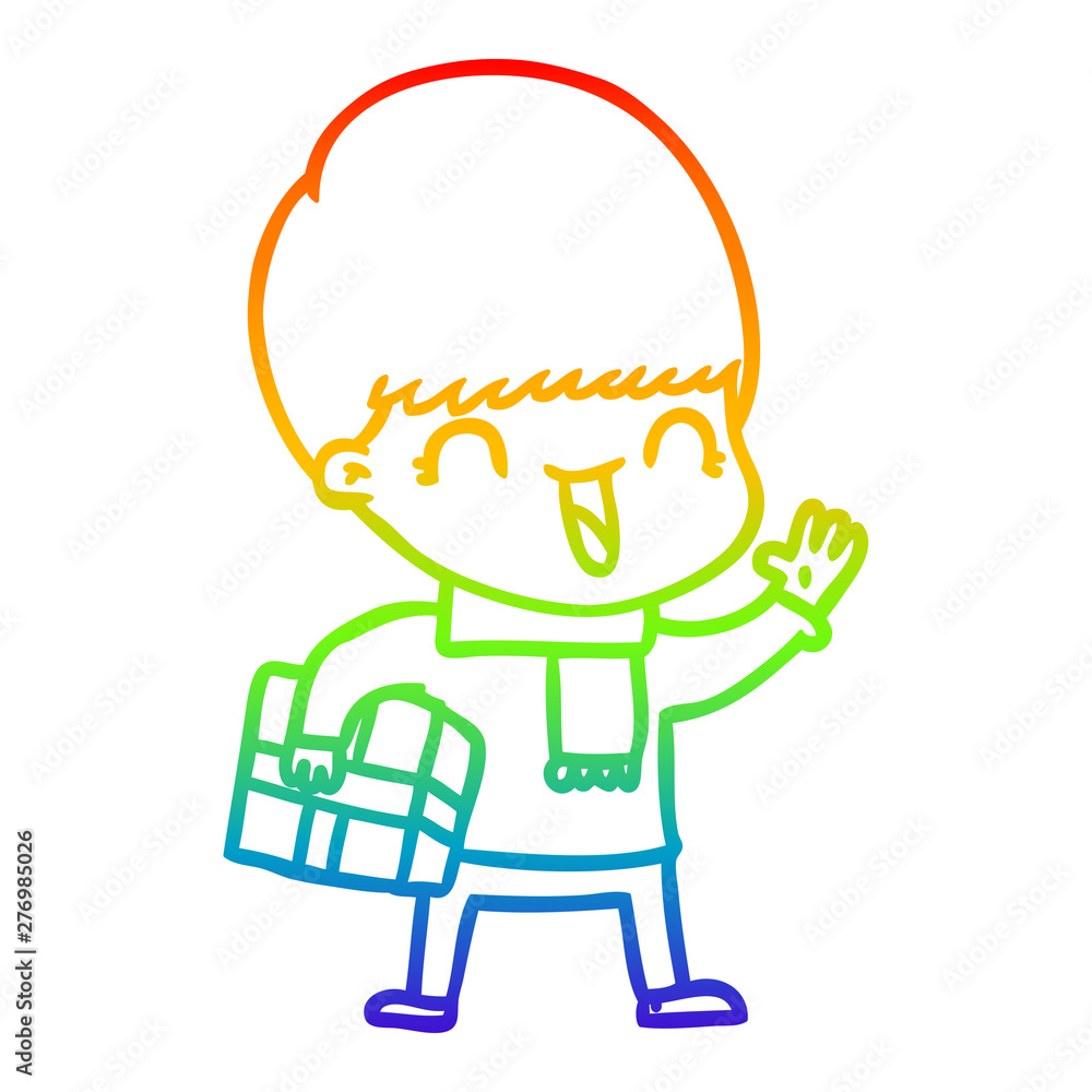 rainbow gradient line drawing happy cartoon boy rainbow gradient line drawing happy cartoon boy
