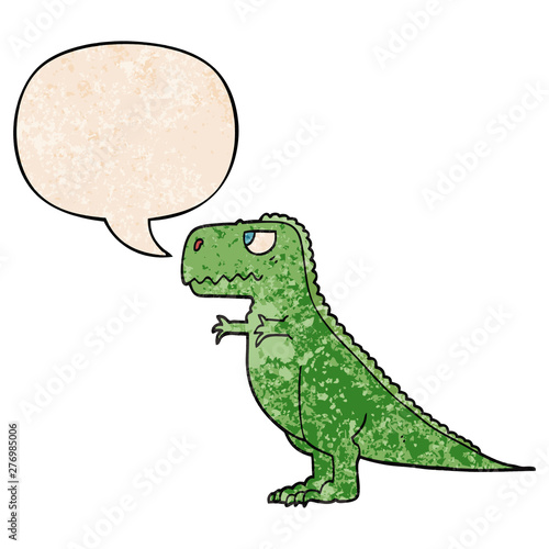 cartoon dinosaur and speech bubble in retro texture style