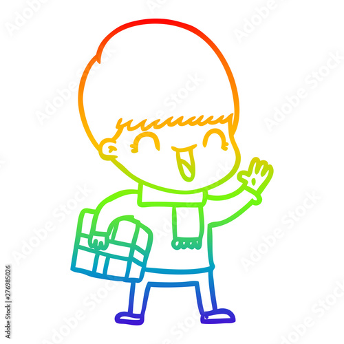 rainbow gradient line drawing happy cartoon boy