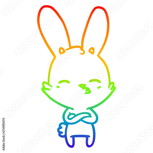 rainbow gradient line drawing curious bunny cartoon