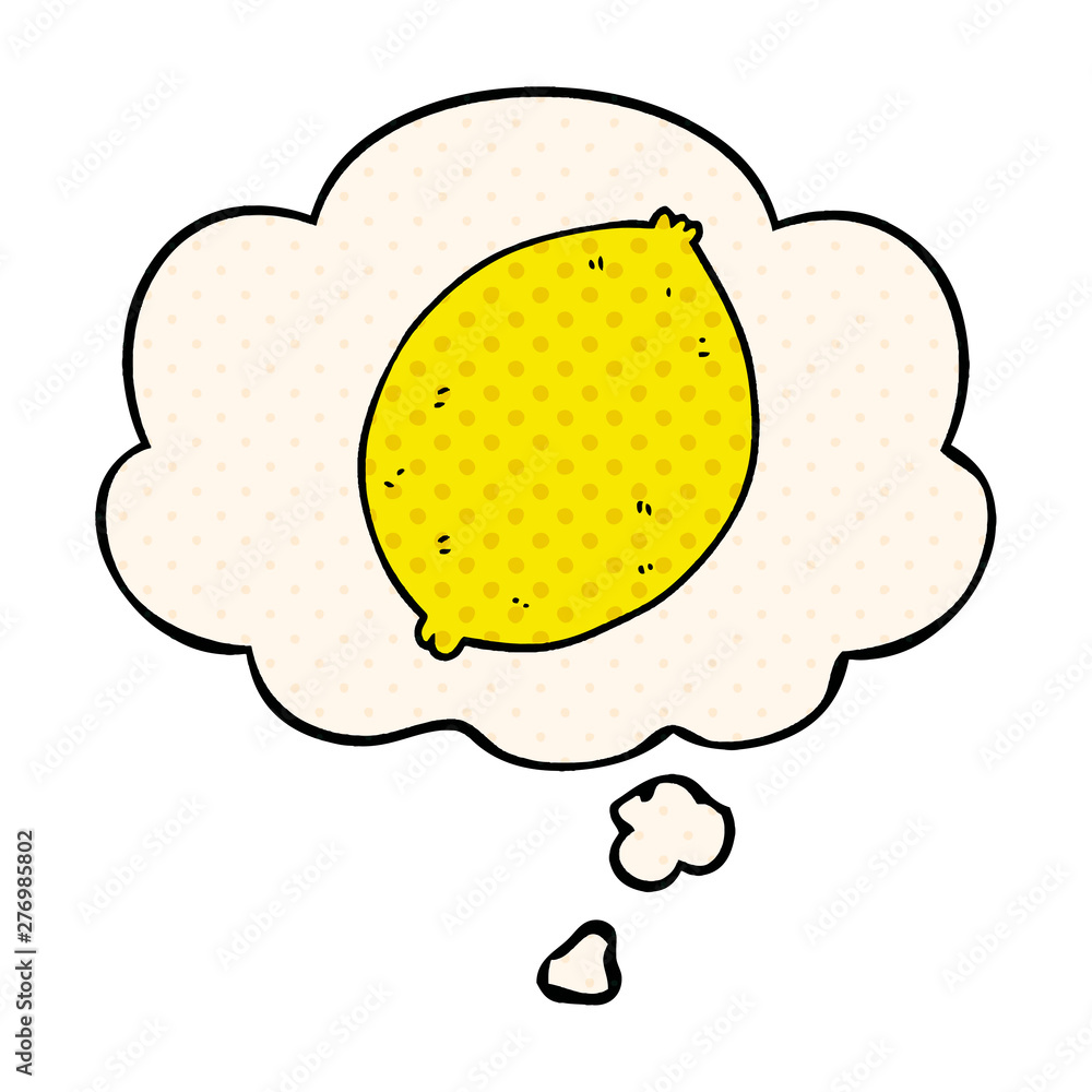 cartoon lemon and thought bubble in comic book style