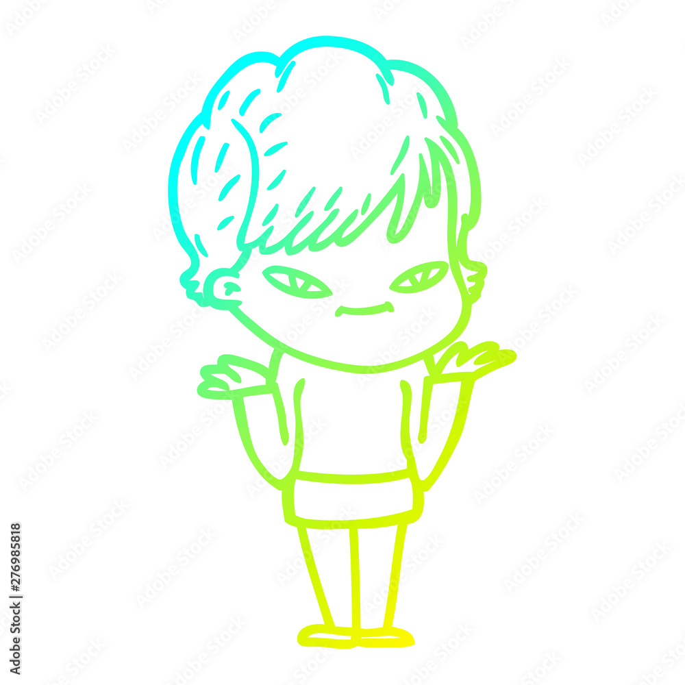 cold gradient line drawing cartoon happy woman cold gradient line drawing cartoon happy woman