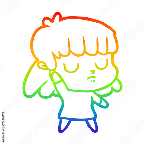 rainbow gradient line drawing cartoon indifferent woman