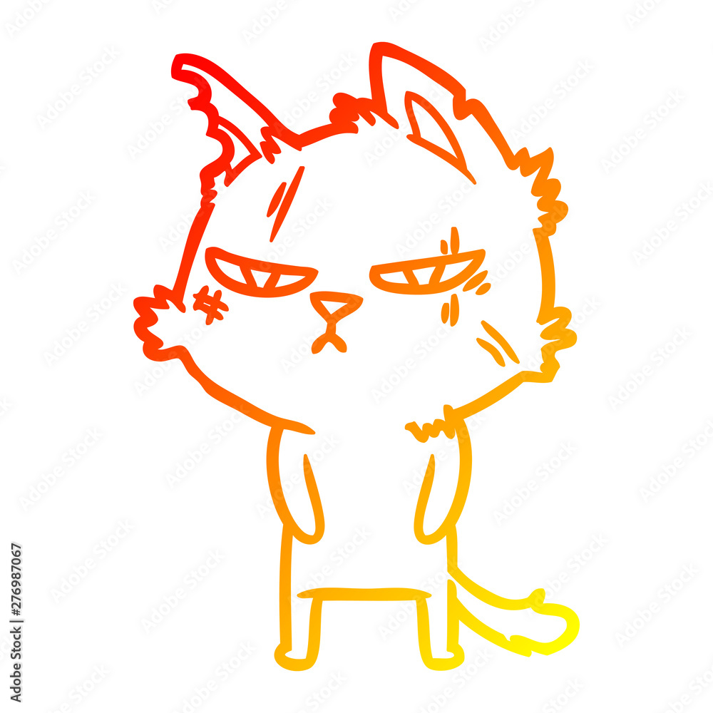 warm gradient line drawing tough cartoon cat warm gradient line drawing tough cartoon cat