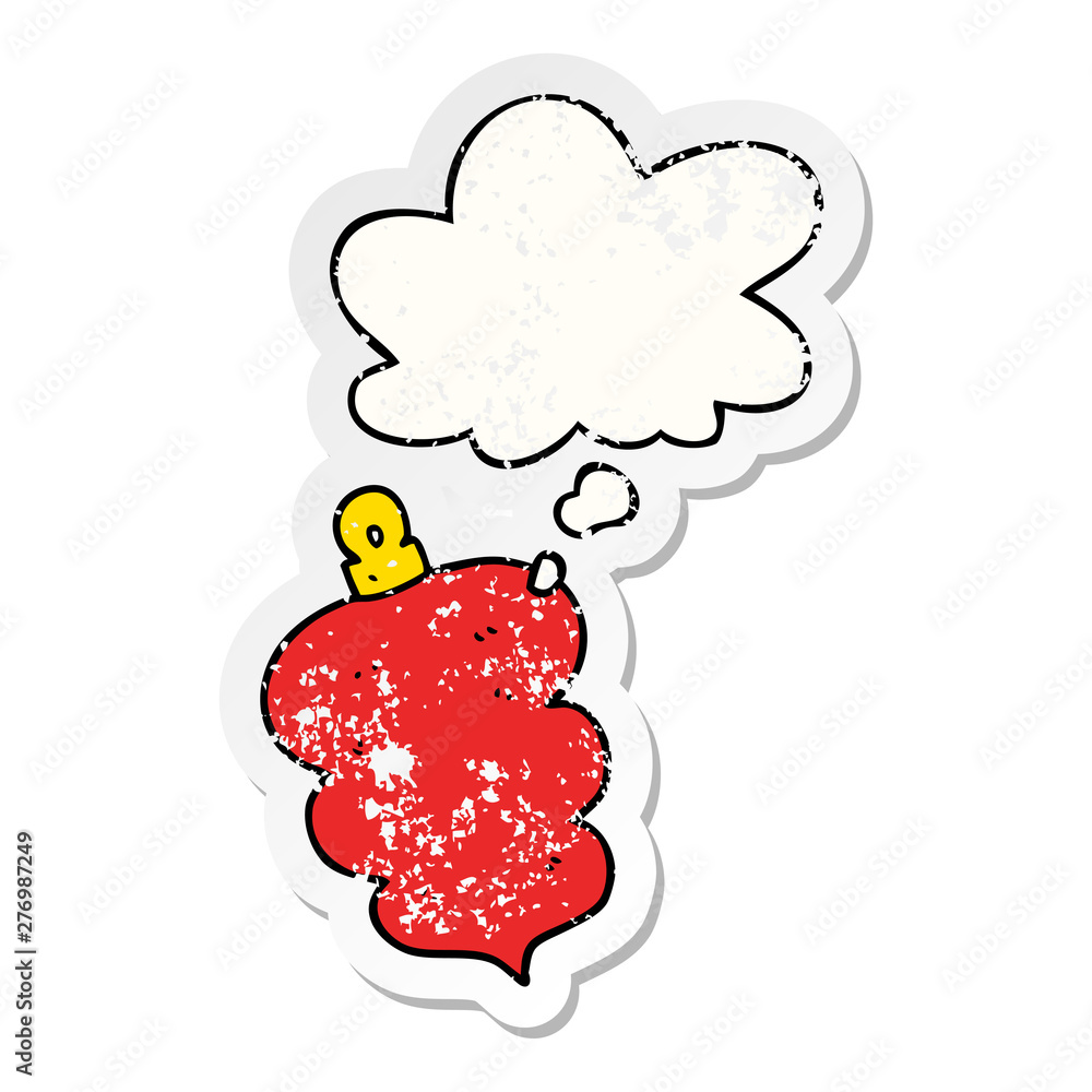 cartoon christmas bauble and thought bubble as a distressed worn sticker cartoon christmas bauble and thought bubble as a distressed worn sticker