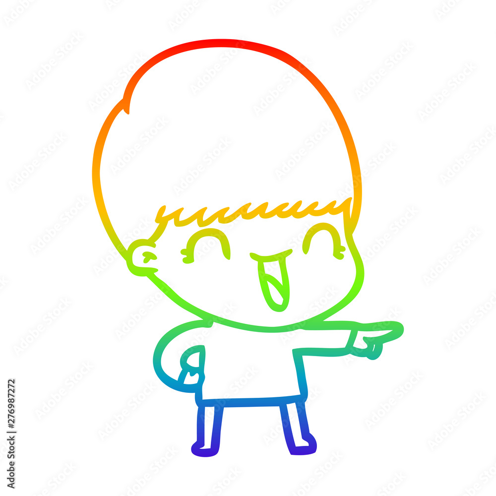 rainbow gradient line drawing happy cartoon boy