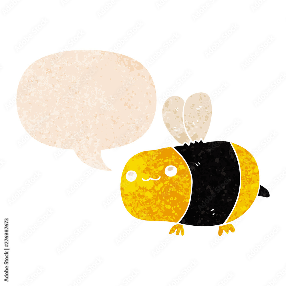cartoon bee and speech bubble in retro textured style cartoon bee and speech bubble in retro textured style