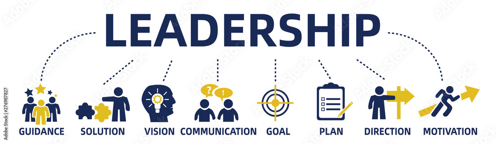 leadership concept web banner with icons and keywords leadership concept web banner with icons and keywords