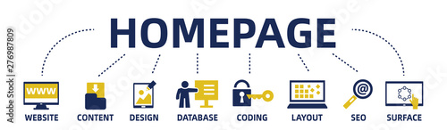 homepage conept web banner with icons and keywords