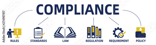 compliance concept web banner with icons and keywords photo