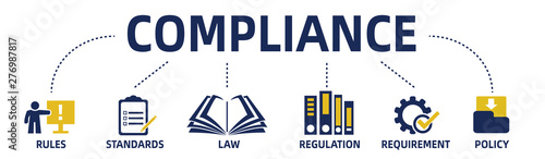compliance concept web banner with icons and keywords