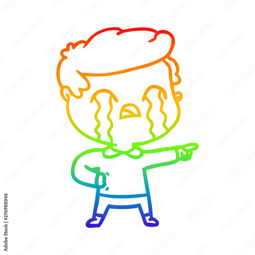 Fototapeta premium rainbow gradient line drawing cartoon man crying