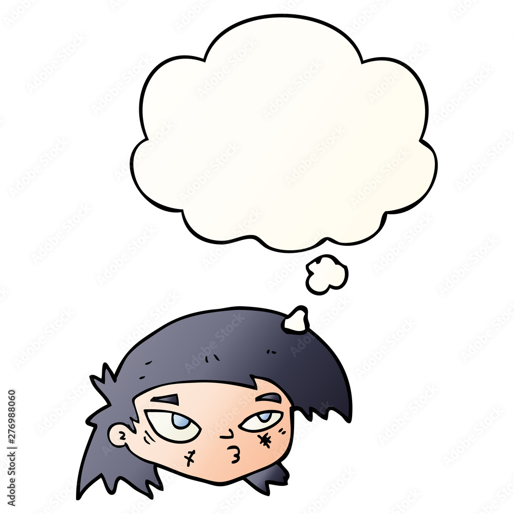 cartoon scratched up face and thought bubble in smooth gradient style cartoon scratched up face and thought bubble in smooth gradient style