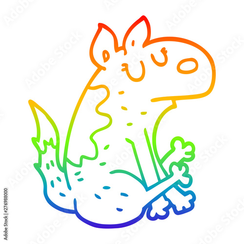 rainbow gradient line drawing cartoon dog sitting