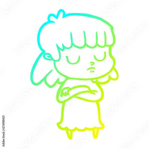 cold gradient line drawing cartoon indifferent woman