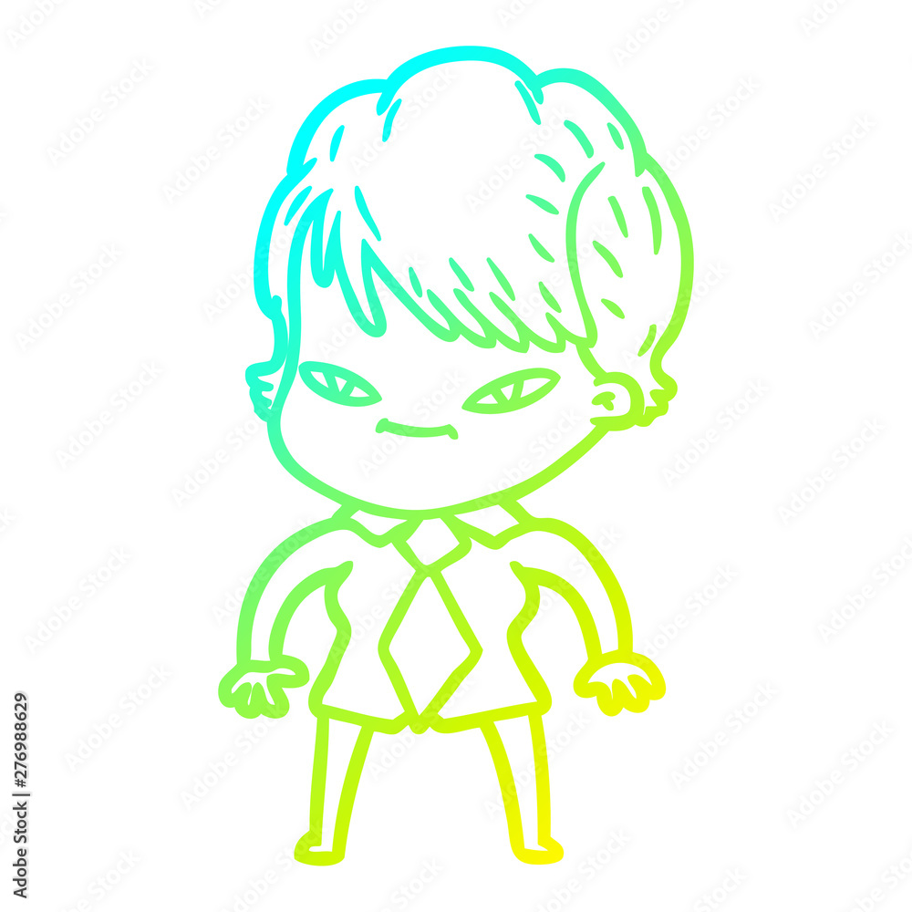 cold gradient line drawing cartoon happy woman cold gradient line drawing cartoon happy woman
