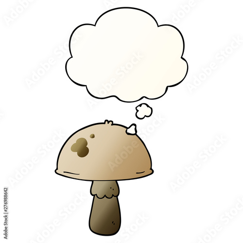 cartoon mushroom and thought bubble in smooth gradient style