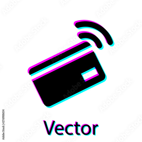 Black Contactless payment with nfc card icon isolated on white background. Card with radio wave sign. Credit card payment. Vector Illustration