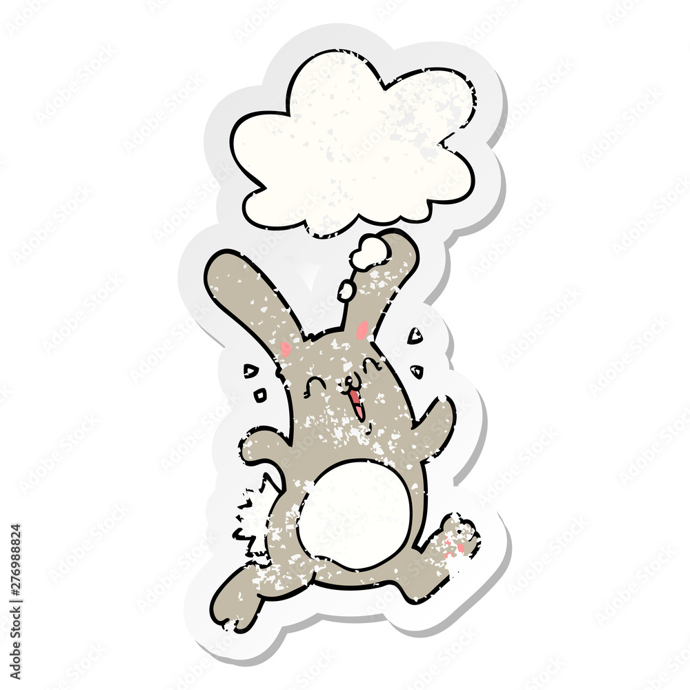 cartoon rabbit and thought bubble as a distressed worn sticker cartoon rabbit and thought bubble as a distressed worn sticker