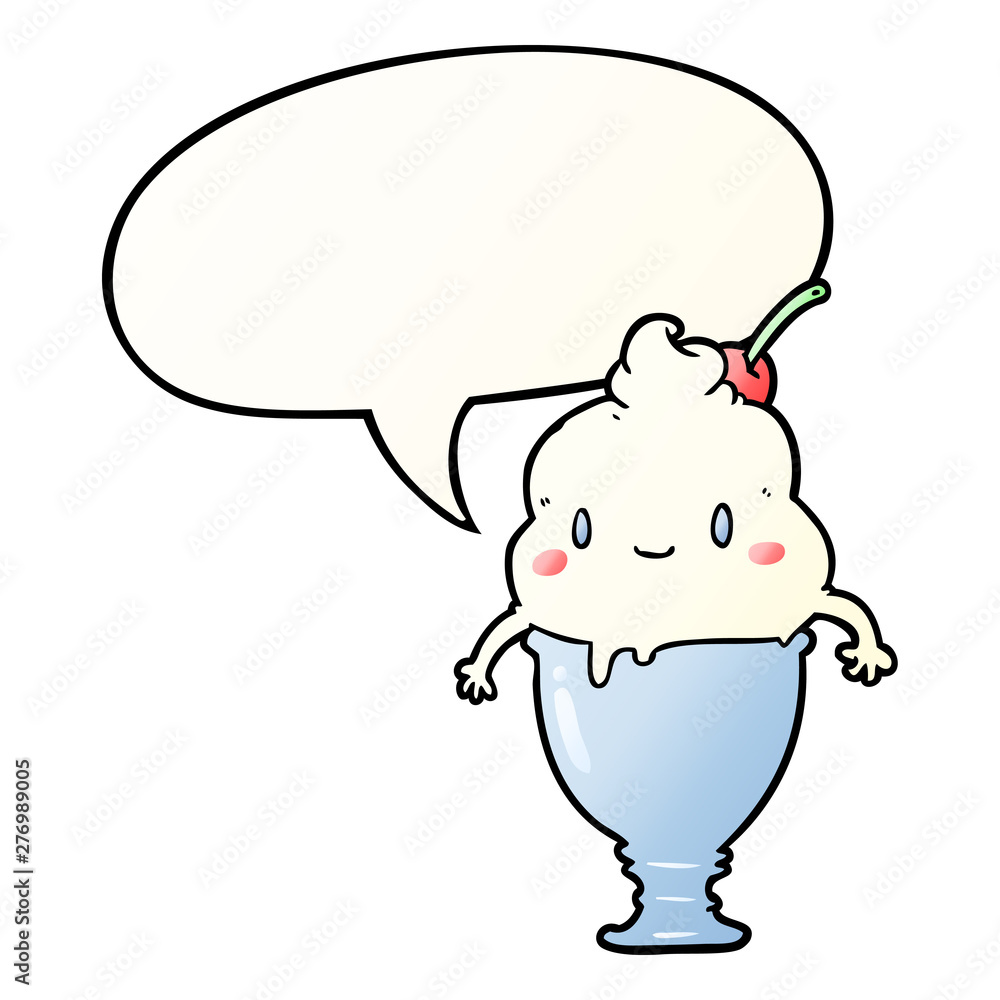 cute cartoon ice cream and speech bubble in smooth gradient style cute cartoon ice cream and speech bubble in smooth gradient style