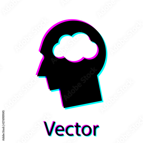 Black Head silhouette with cloud icon isolated on white background. Dreaming sign. Vector Illustration