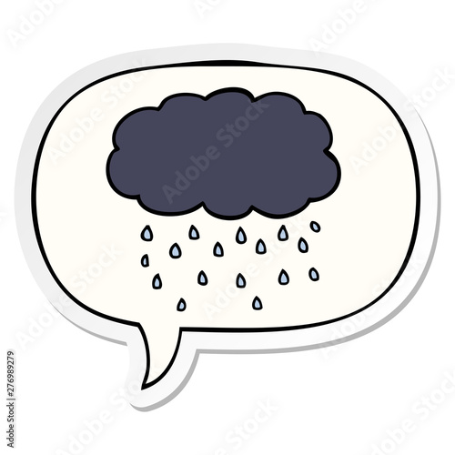 cartoon cloud raining and speech bubble sticker