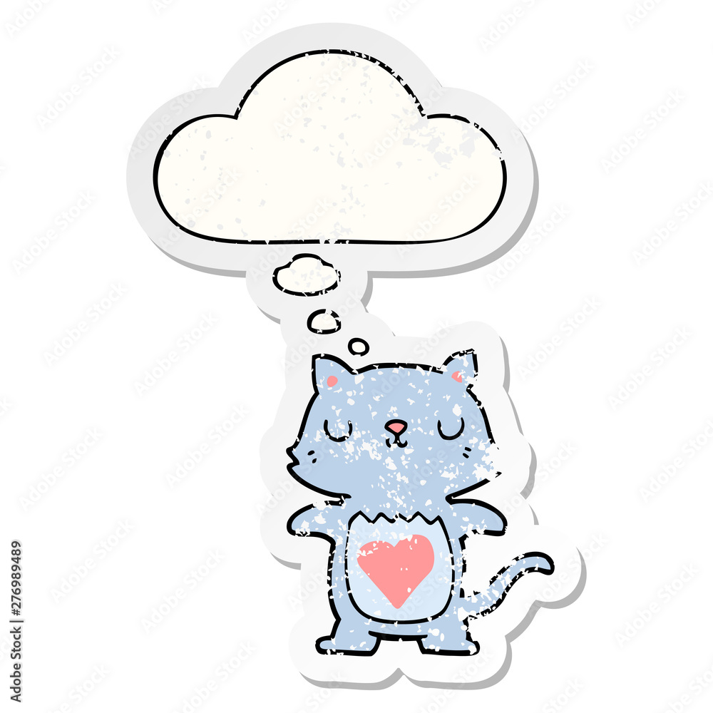 cute cartoon cat and thought bubble as a distressed worn sticker cute cartoon cat and thought bubble as a distressed worn sticker