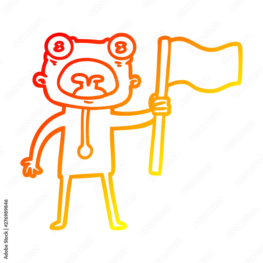 warm gradient line drawing cartoon weird alien with flag warm gradient line drawing cartoon weird alien with flag