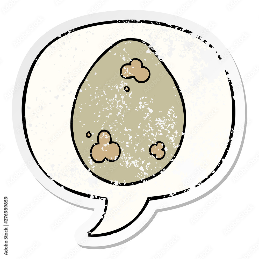 Fototapeta premium cartoon egg and speech bubble distressed sticker