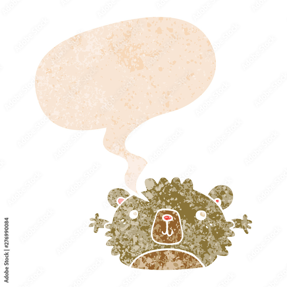 funny cartoon bear and speech bubble in retro textured style funny cartoon bear and speech bubble in retro textured style
