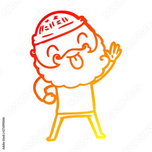 warm gradient line drawing man with beard sticking out tongue