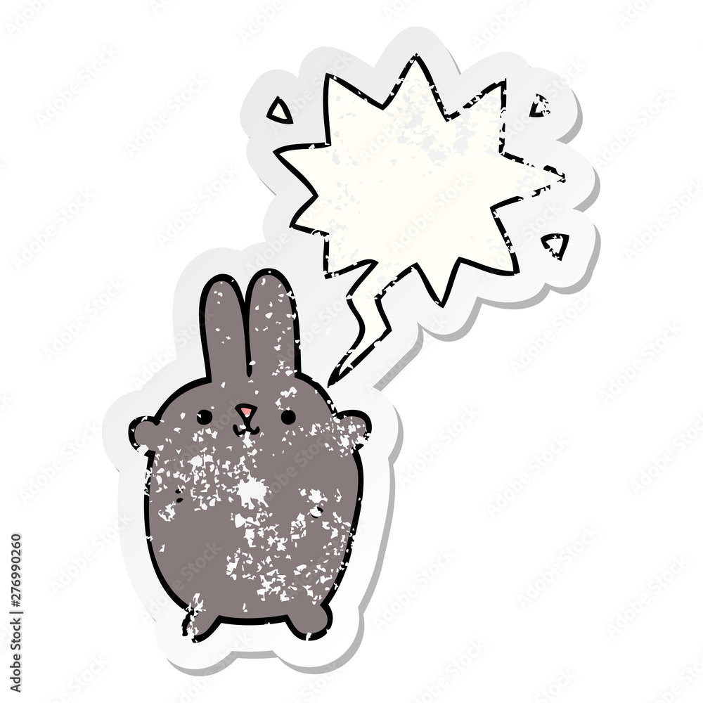 cartoon rabbit and speech bubble distressed sticker cartoon rabbit and speech bubble distressed sticker