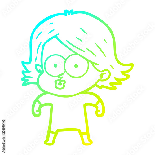 cold gradient line drawing cartoon girl pouting