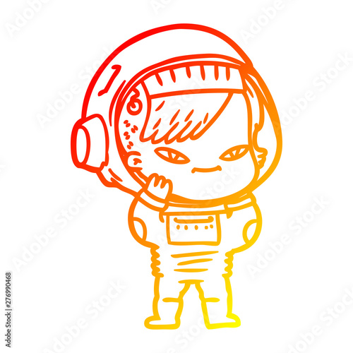 warm gradient line drawing cartoon astronaut woman