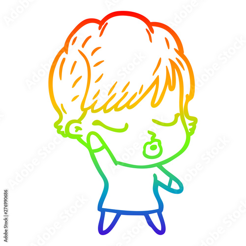rainbow gradient line drawing cartoon woman with eyes shut