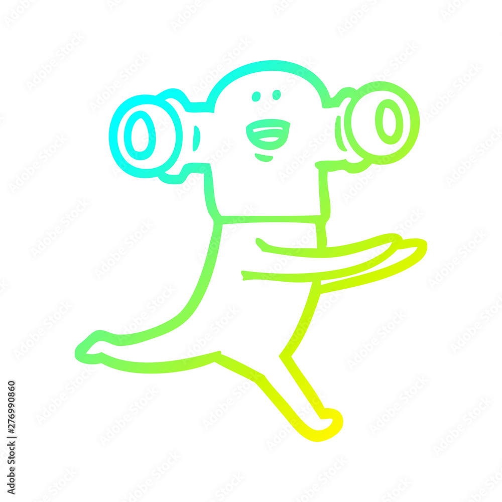 Fototapeta premium cold gradient line drawing friendly cartoon alien running