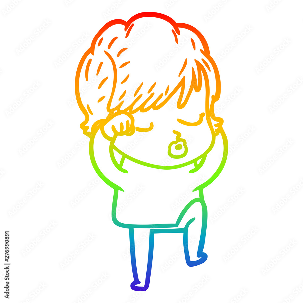 rainbow gradient line drawing cartoon woman with eyes shut rainbow gradient line drawing cartoon woman with eyes shut