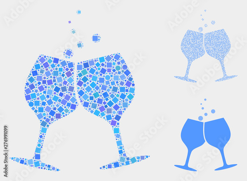 Mosaic Alcohol glasses cheers icon united from round and square items in variable sizes, positions and proportions.