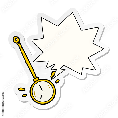 cartoon swinging gold hypnotist watch and speech bubble sticker