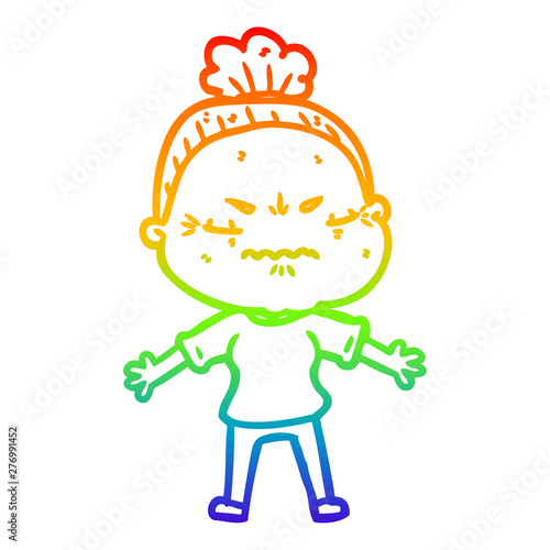 rainbow gradient line drawing cartoon annoyed old lady