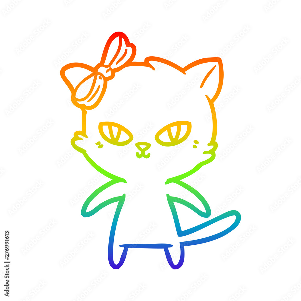 Obraz premium rainbow gradient line drawing cute cartoon cat
