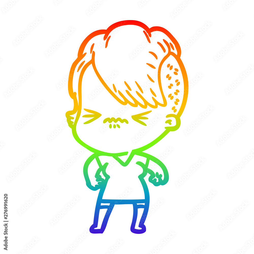 rainbow gradient line drawing cartoon annoyed hipster girl rainbow gradient line drawing cartoon annoyed hipster girl