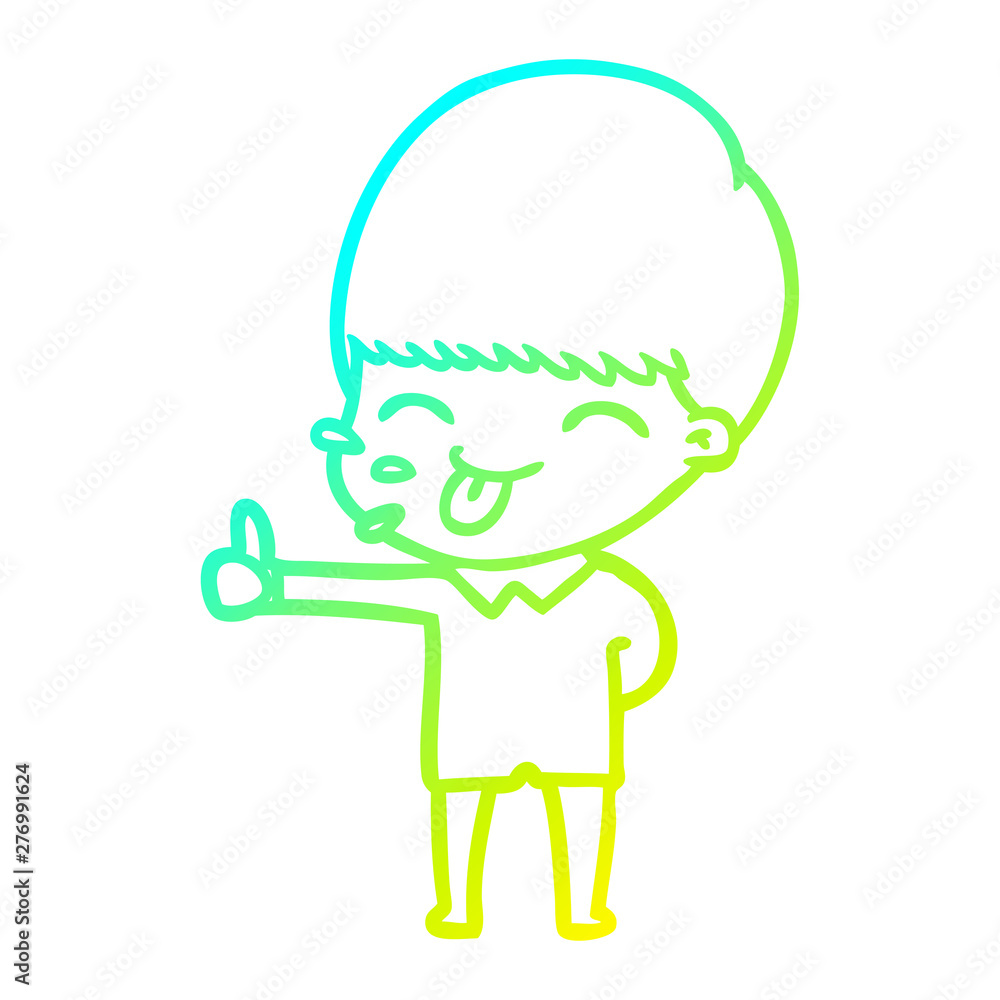 cold gradient line drawing happy cartoon boy